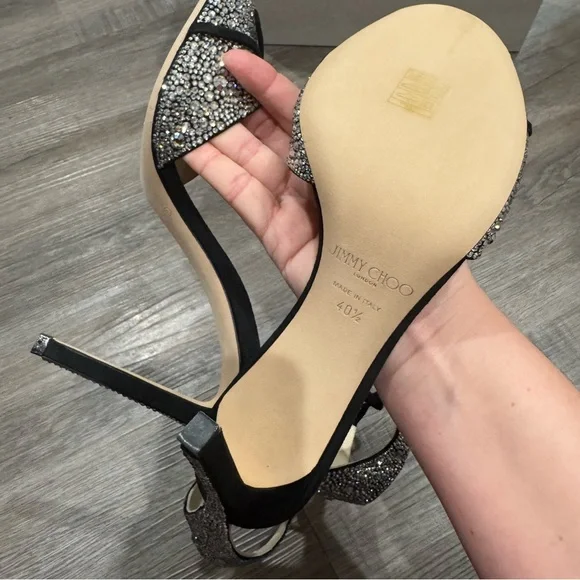 Jimmy Choo Talaya 100 Black Suede Crystal Hotfix Embellished Heels Sandals - Picture 10 of 13